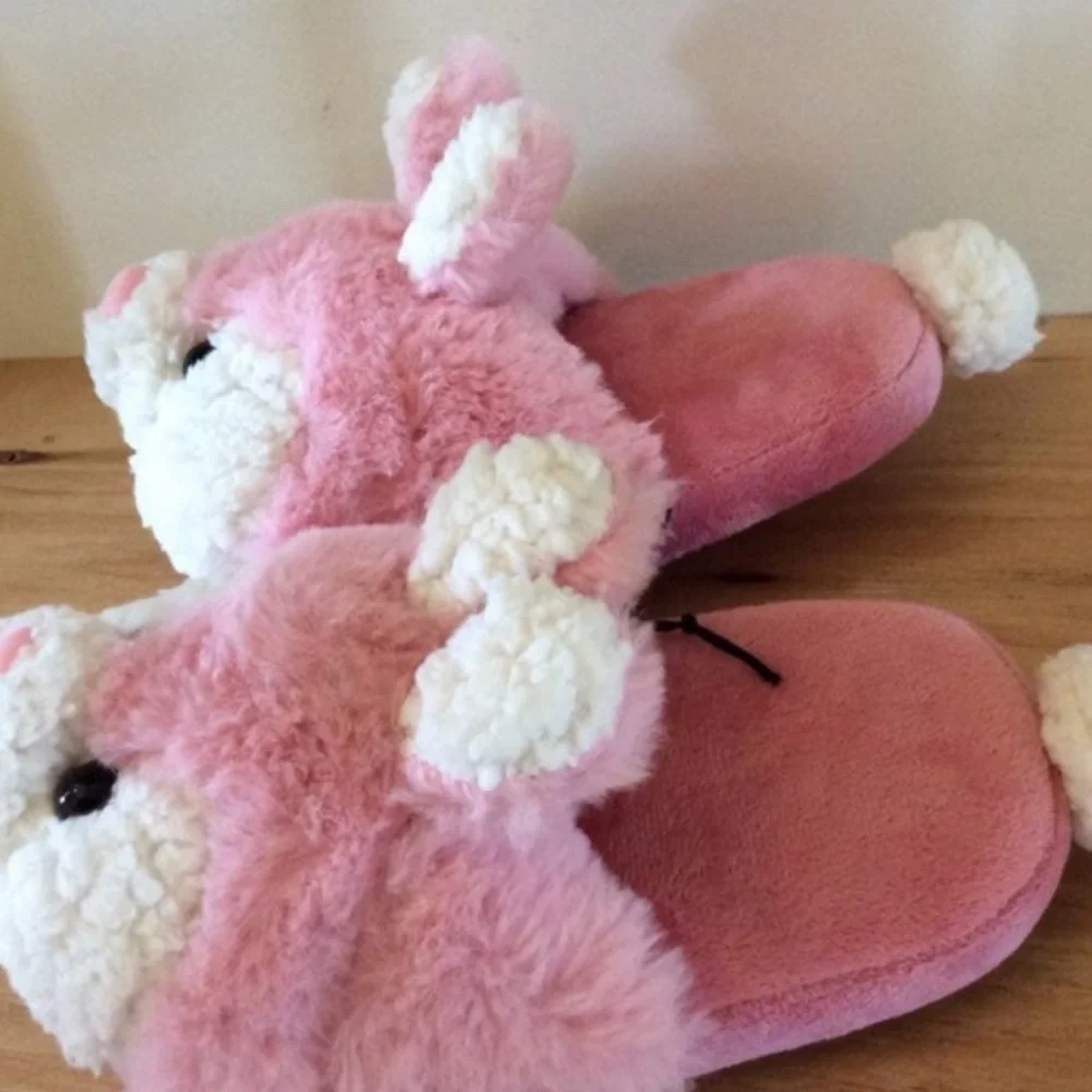 Pink Bunny Slippers Girls Plush House Shoes 11/12 New Comfy